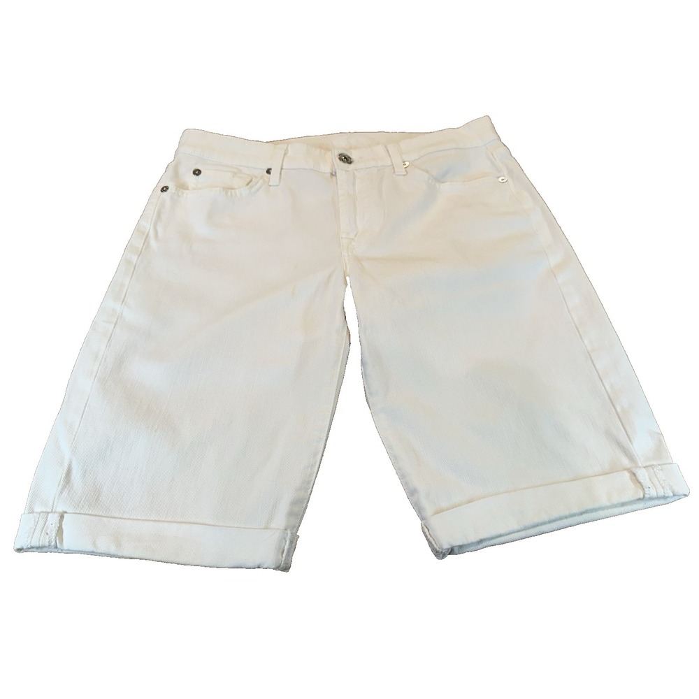 7 For All Mankind White Bermuda Denim Shorts Womens Mid Rise Size 27‎
